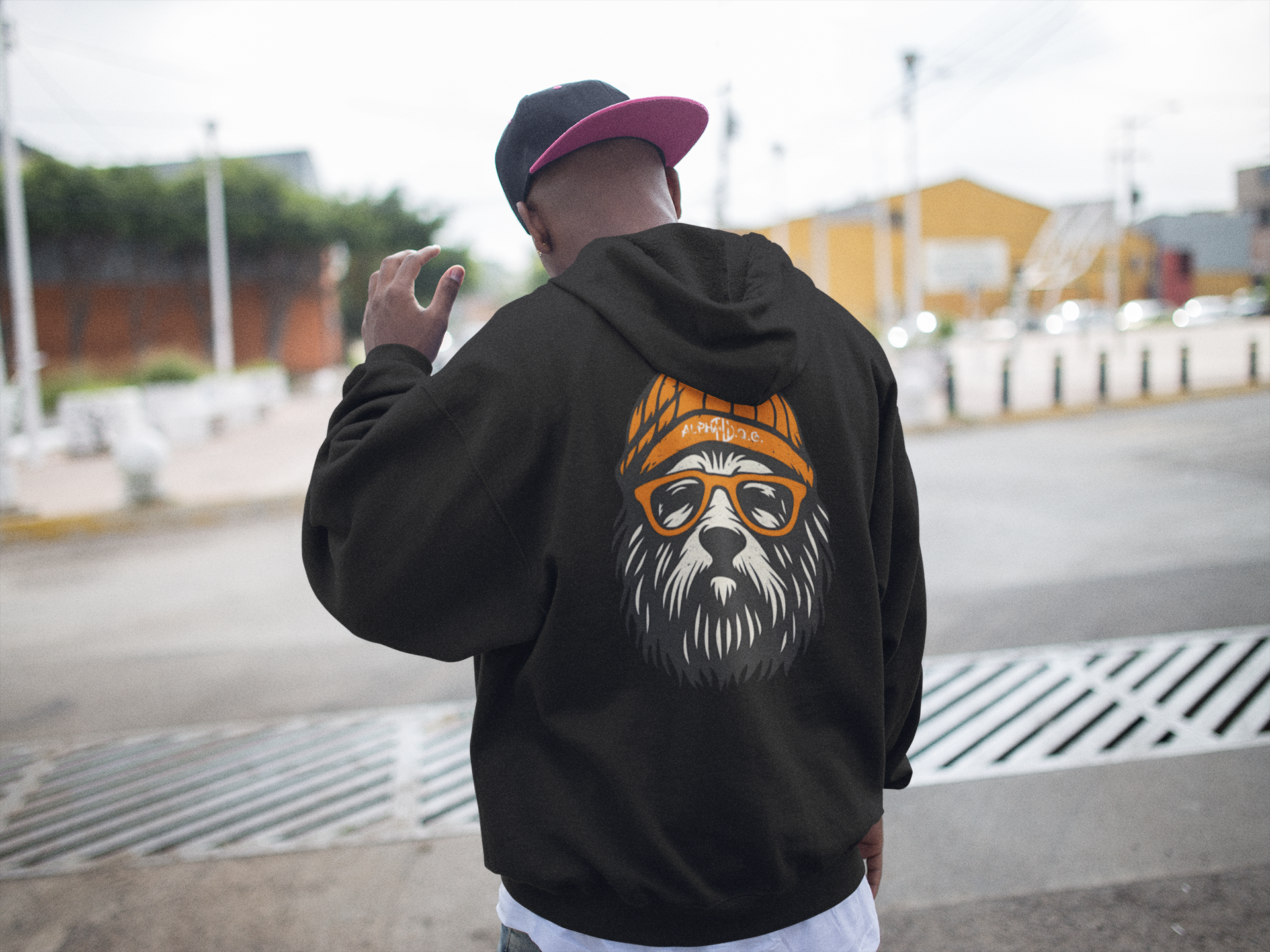 Unisex Oversized Premium Hoodie "Orange Alpha Dog"